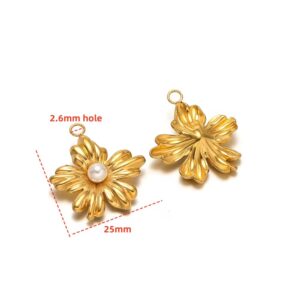 Flower pearl charm stainless Steel 18k gold plated