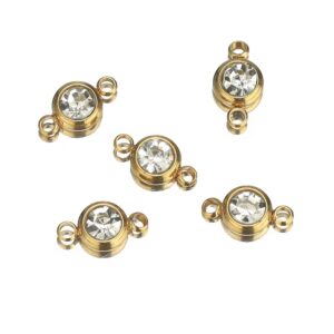 Double hole round stone charm white