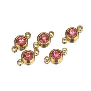 Double hole round stone charm pink