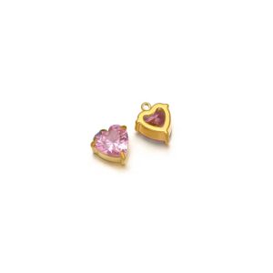 Big heart single hole stone charm pink