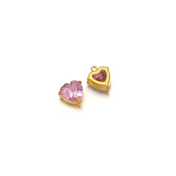 Big heart single hole stone charm pink
