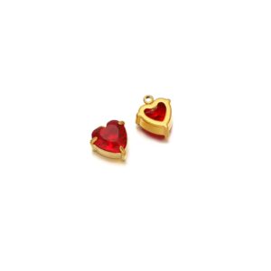 Big heart single hole stone charm red