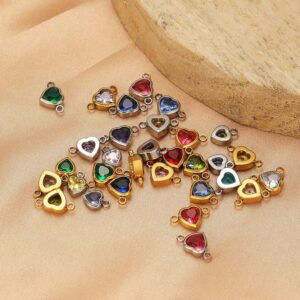 Double hole heart stone charm sky blue