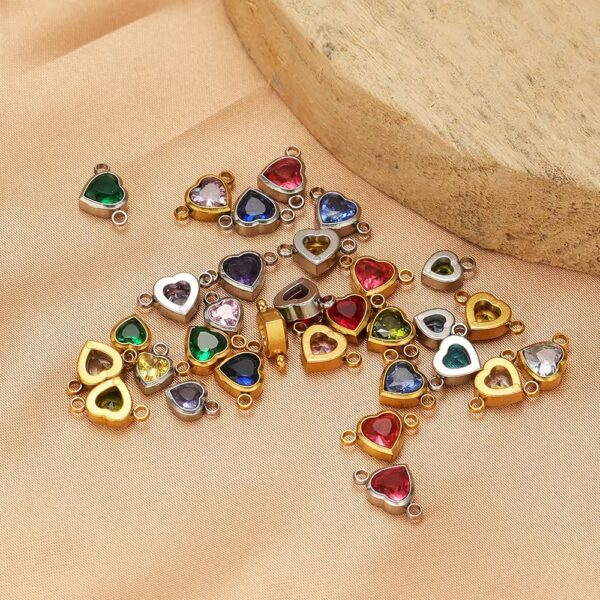 Double hole heart stone charm dark red