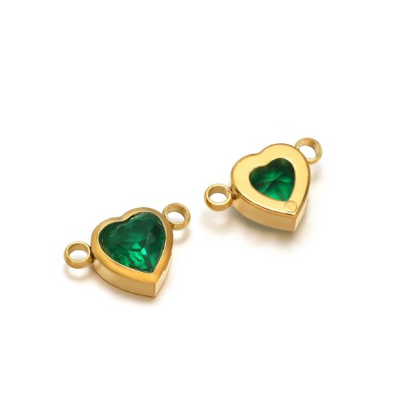 Double hole heart stone charm dark green - Image 2