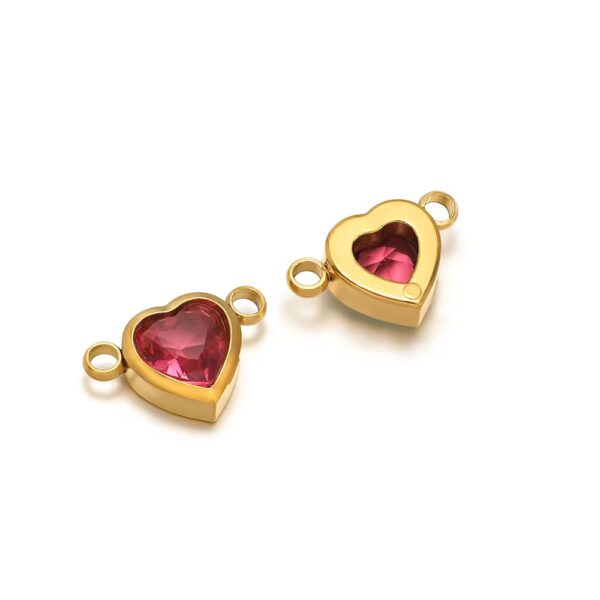 Double hole heart stone charm pink - Image 2