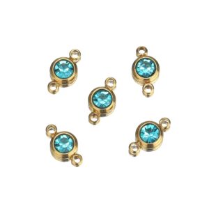 Double hole round stone charm sky blue