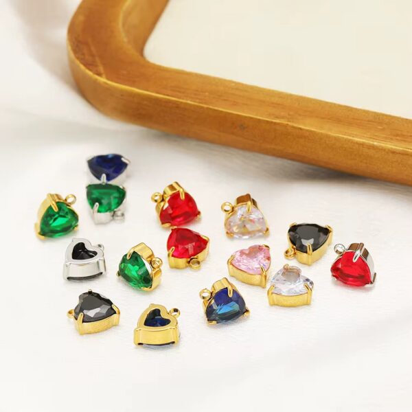 Big heart single hole stone charm red - Image 3