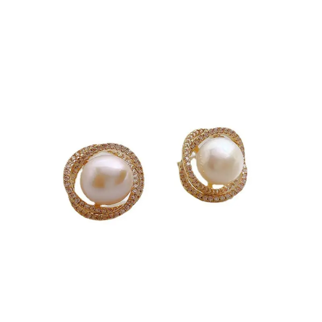 Korean pearl zircon studs