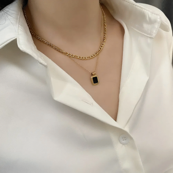Black shell double layered necklace - Image 4